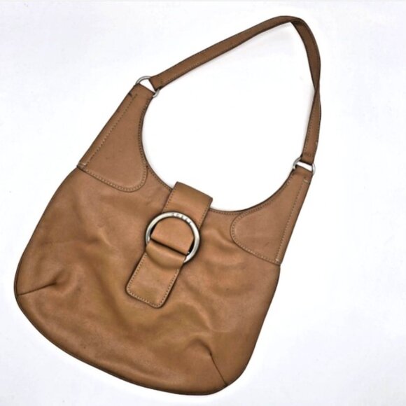 Vintage Guess Shoulder Bag Camel Faux Leather Y2K Ring Hobo Purse - Picture 11 of 11
